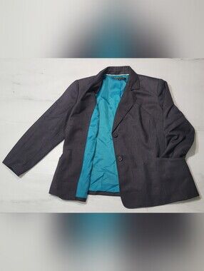 Anne Klein Woman 16W Dark Charcoal Gray Teal Lined 2 Button Suit Blazer Jacket